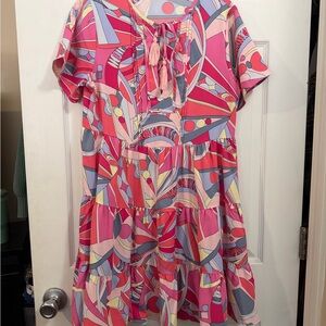 Vibrant Pink Geometric Casual Dress